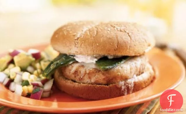 Hominy-Pinto Burgers with Roasted Poblano Chiles