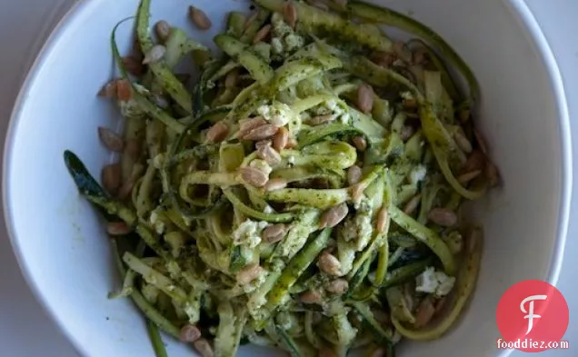 Shauna James Ahern's Zucchini Noodles with Spinach Pesto, Feta, and Sunflower Seeds