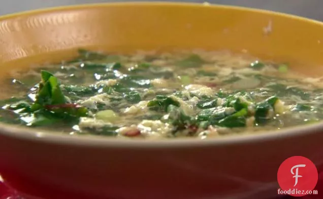 Lemongrass and Ginger Egg Drop Soup with Rainbow Chard