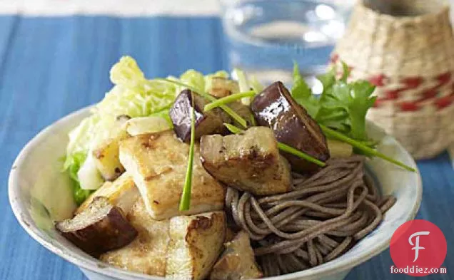 Miso-Marinated Tofu and Eggplant Over Soba Noodles