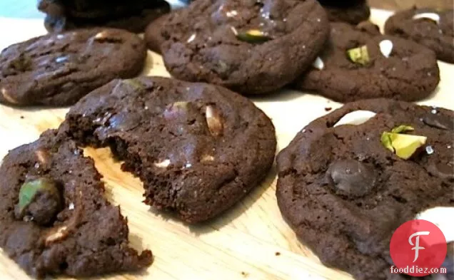 Salty Triple Chocolate Pistachio Cookies