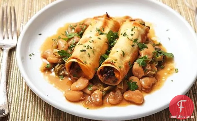 Sweet Potato and Mushroom Cannelloni with Braised Escarole and Butter Beans (Vegan)