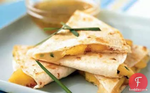 Peach and Brie Quesadillas with Lime-Honey Dipping Sauce