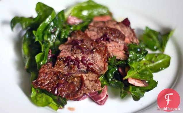 Eric Ripert's Seared Skirt Steak and Spinach Salad with Red Wine-Shallot Vinaigrette