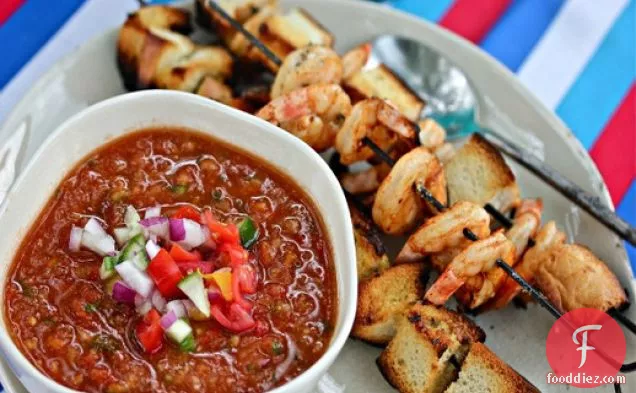 Gazpacho With Grilled Paprika Shrimp And Garlic Croutons