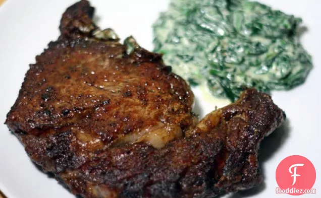 Pan-Seared Ribeye Steak with Quick Creamed Spinach