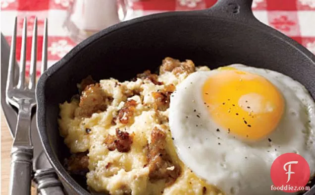 Sausage and Cheddar Grits with Fried Eggs