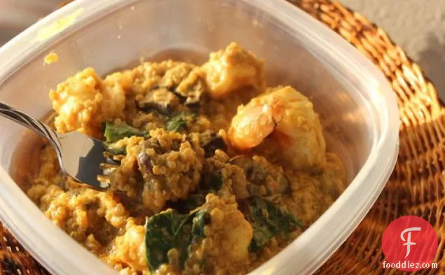 Make-Ahead Curried Coconut Quinoa with Shrimp and Basil