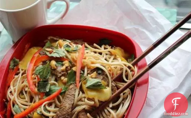 Spicy Noodle Bowl with Beef and Mango