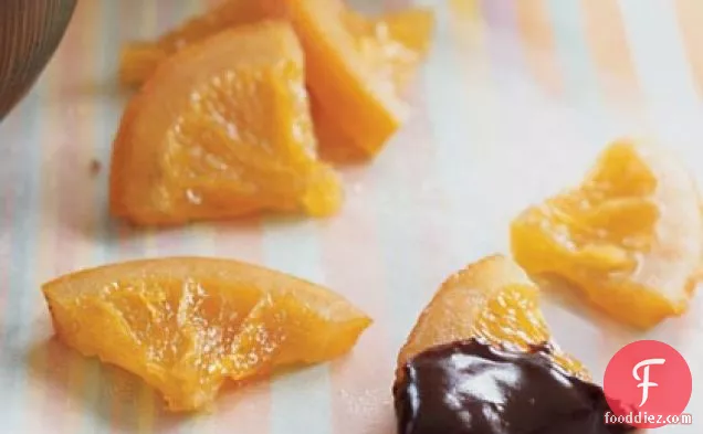Candied Orange Slices with Ganache Dipping Sauce