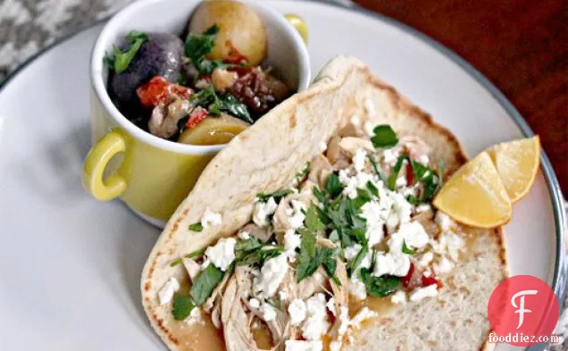 Mediterranean Chicken, Feta, and Herb Wrap With Stewed Potatoes