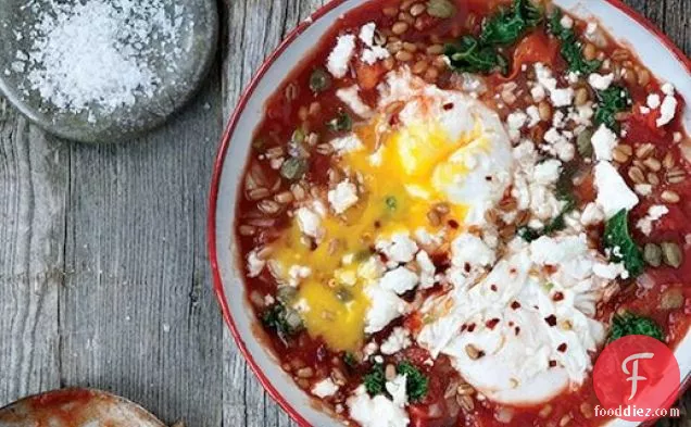Saucy Tomato Poached Eggs with Kale and Wheat Berries From 'Whole-Grain Mornings