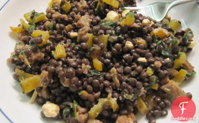Warm Lentil Salad With Swiss Chard, Feta And Red Wine-black Pep