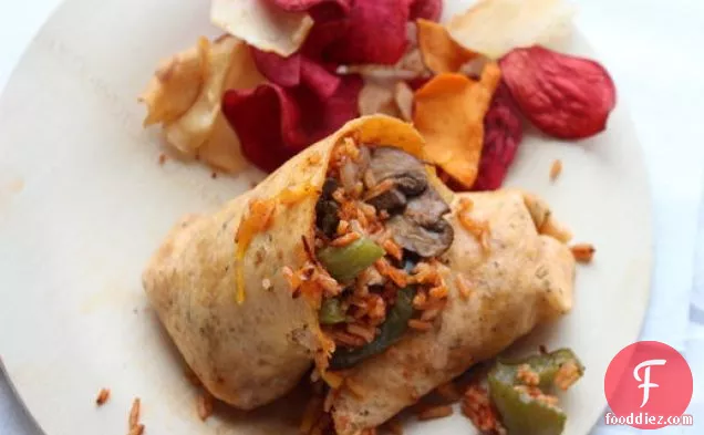 Make-Ahead Overstuffed Burrito with Mushrooms, Cheddar and Tomato Rice