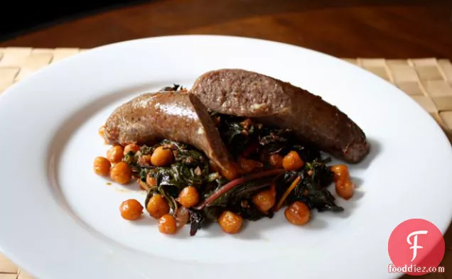 Dinner Tonight: Roasted Chickpeas and Lamb Sausage with Swiss Chard