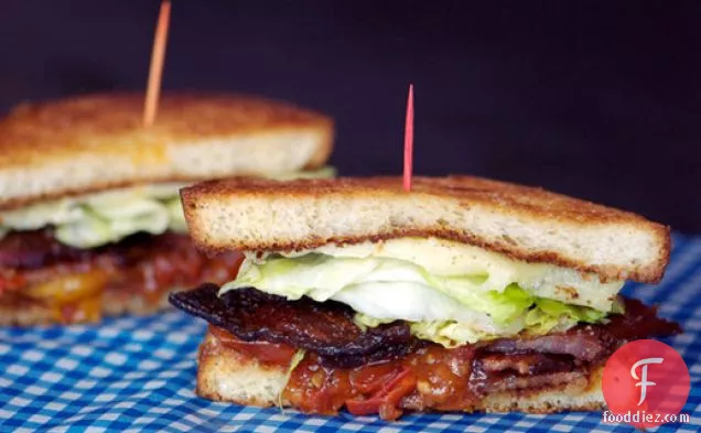 BLT Sandwiches with Candied Bacon, Lettuce, and Tomato Jam