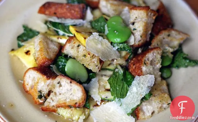 Dinner Tonight: Fava Beans with Grilled Zucchini and Homemade Garlicky Croutons
