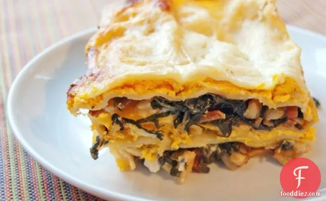 Butternut Squash Lasagna With Bacon-Braised Greens and Béchamel