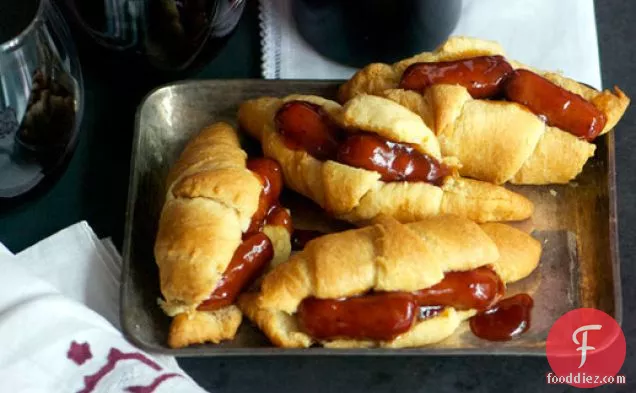 Glazed Cocktail Sausage and Crescent Roll Sandwiches