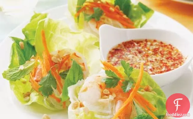 Vietnamese Shrimp Lettuce Wraps with Spicy Lime Dipping Sauce