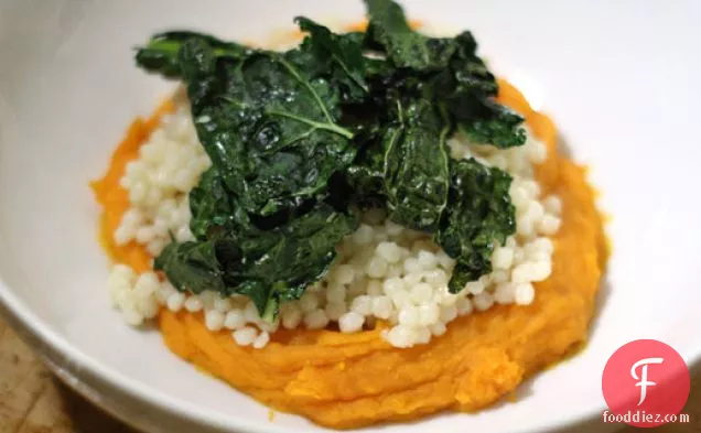 Couscous with Sweet Potato Puree and Kale Chips