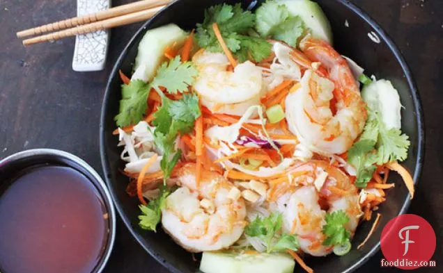 Skillet Rice Noodle Bowl with Shrimp and Vegetables