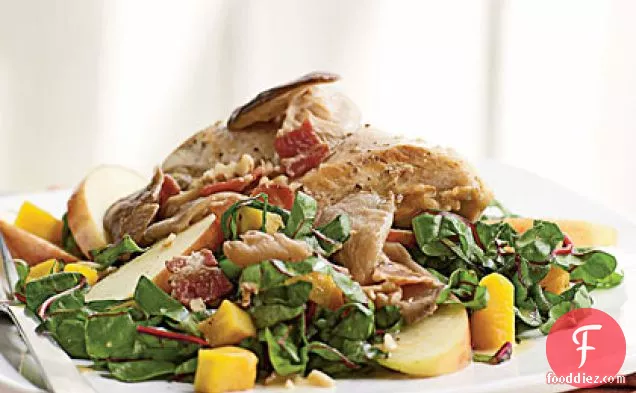 Pan-Roasted Chicken, Squash, and Chard Salad with Bacon Vinaigrette