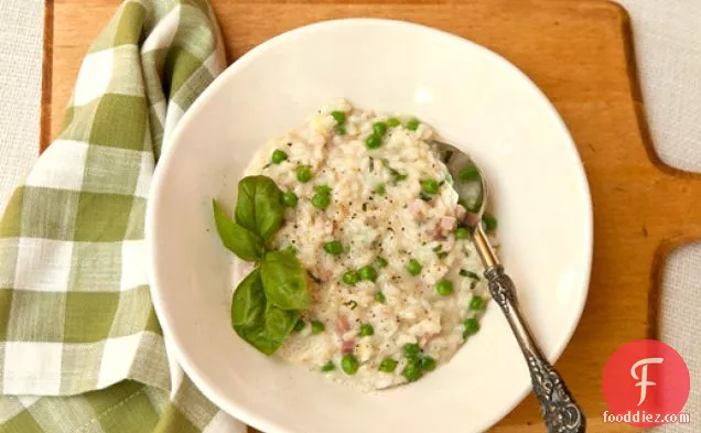 Risotto with Spring Peas, Ham, and Fontina Cheese