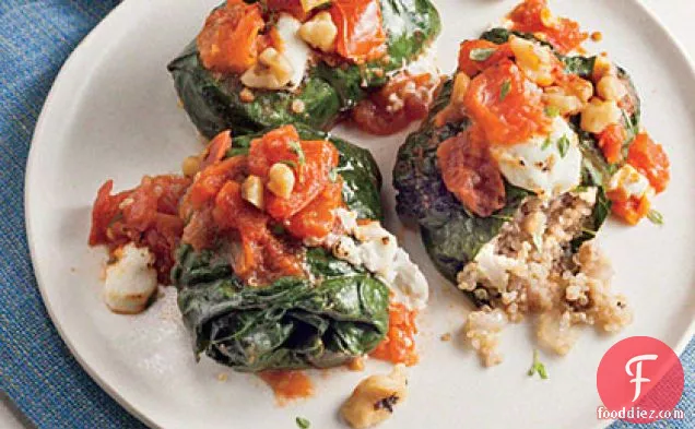 Quinoa-Stuffed Kale Rolls with Goat Cheese