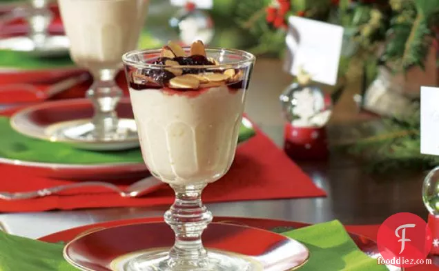 White Chocolate Rice Pudding with Dried Cherry Sauce