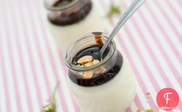 Toasted-Coconut Panna Cotta with Aunti Shirley's Chocolate Sauce