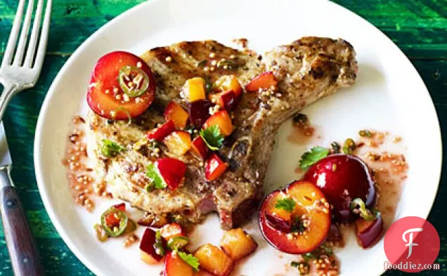 Grilled Pork Chops with Fresh Plum Chutney