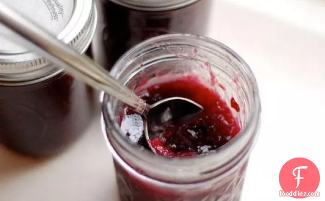 Blueberry Rhubarb Jam with Maple Syrup