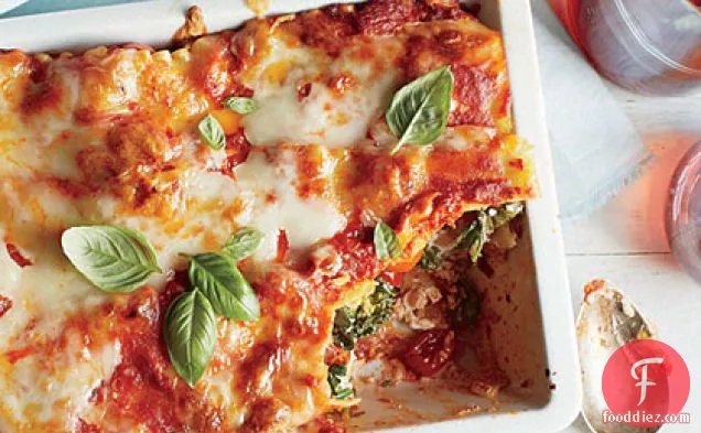 Lasagna with Grape Tomatoes and Broccoli Rabe