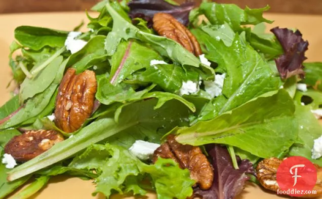 Mesclun with Glazed Pecans, Goat Cheese and Dijon-Mustard Vinaigrette