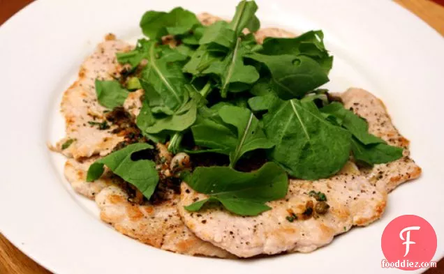 Dinner Tonight: Pork Scaloppine with Lemon, Capers, and Chopped Arugula