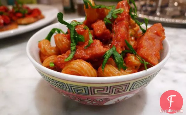 Cook the Book: Farro Pasta with Spicy Salami Tomato Sauce and Fresh Mint