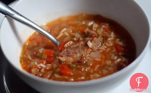Dinner Tonight: Tomato, Rice, and Andouille Soup
