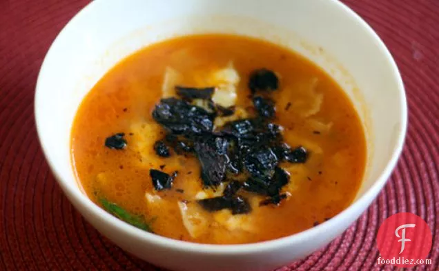 Tortilla Soup with Fried Pasilla Chiles