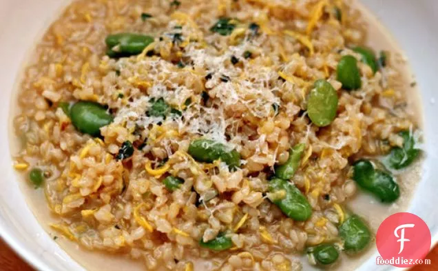 Dinner Tonight: Brown Risotto with Summer Squash, Favas, and Mint