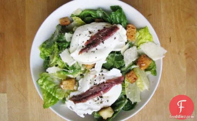 Sunday Brunch: Caesar Salad Topped with Poached Eggs