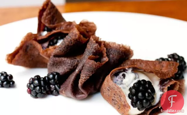 Cocoa Crepes with Mascarpone and Blackberries