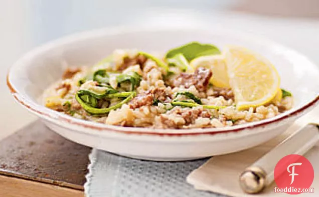 Risotto with Italian Sausage, Caramelized Onions, and Bitter Greens