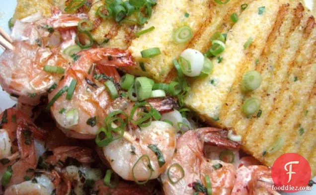 Grilled Shrimp with Chive Polenta Cakes