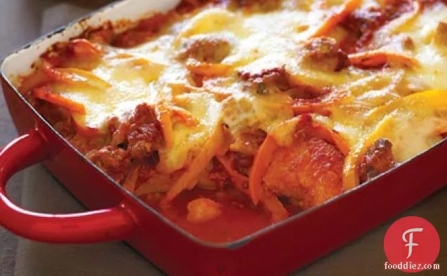 Baked Polenta with Sausage and Tomato-Pepper Sauce