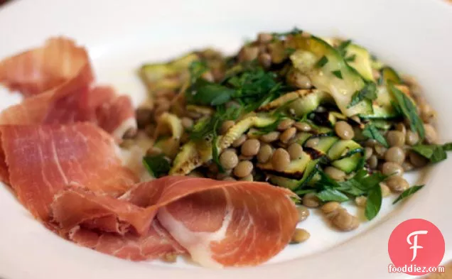 Dinner Tonight: Lentil Salad with Grilled Zucchini and Prosciutto
