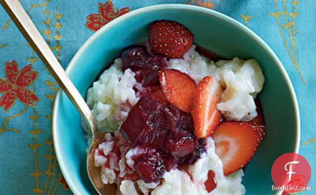 Ruby Port and Rhubarb Risotto with Sugared Strawberries