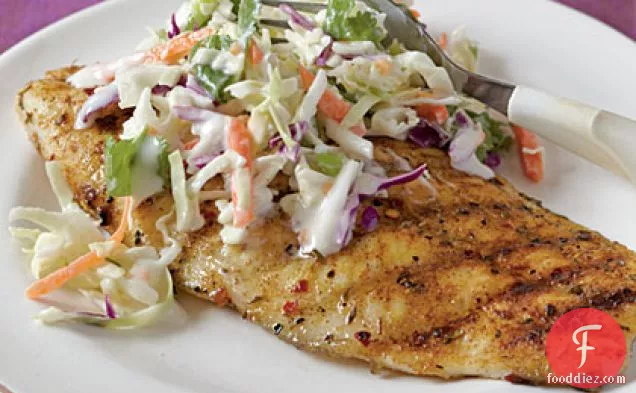 मसालेदार सीताफल स्लाव के साथ जर्क-मला कैटफ़िश