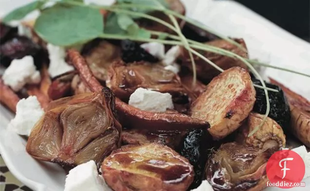 Roasted Root Vegetables With Honey, Balsamic & Fresh Goat Cheese