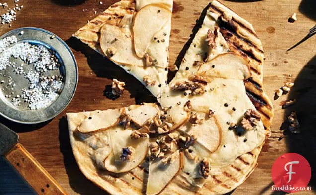 Grilled Pizza with Pears, Fresh Pecorino, and Walnuts